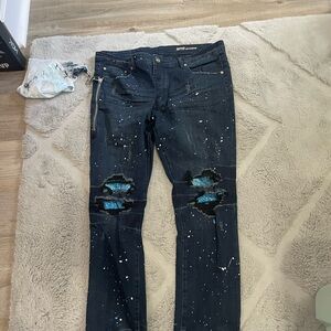 Blue Paint Splatter Distressed Jeans